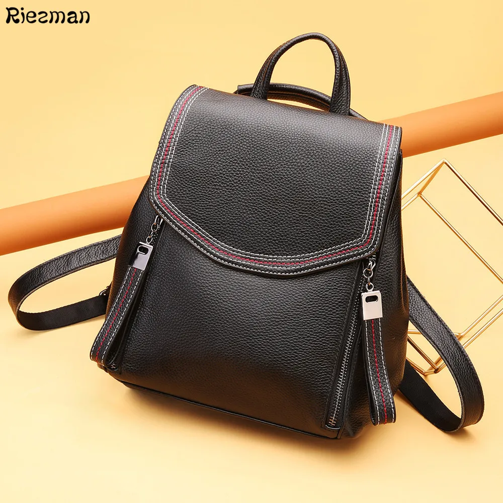 

New Fashion Women Backpack Real Leather Simple High Quality Cowhide Female Trend First Layer Cow Leather School Style Backpacks