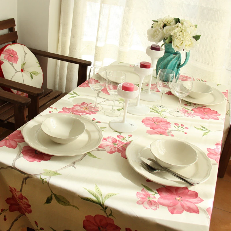 

Cotton Tablecloths Pink Flowers Plaid Table Cloth Pillow Cover Microwave Cover Nappe Top Quality Home Decoration Toalha De Mesa