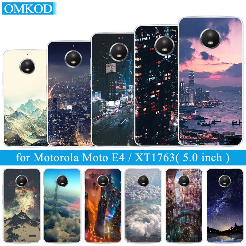 

Fashion Phone Cases 5.0" For Moto E 4 XT1766 XT1763 Back Cover Tpu Night Build Fundas Clear Silicone DIY For Motorola Moto E4