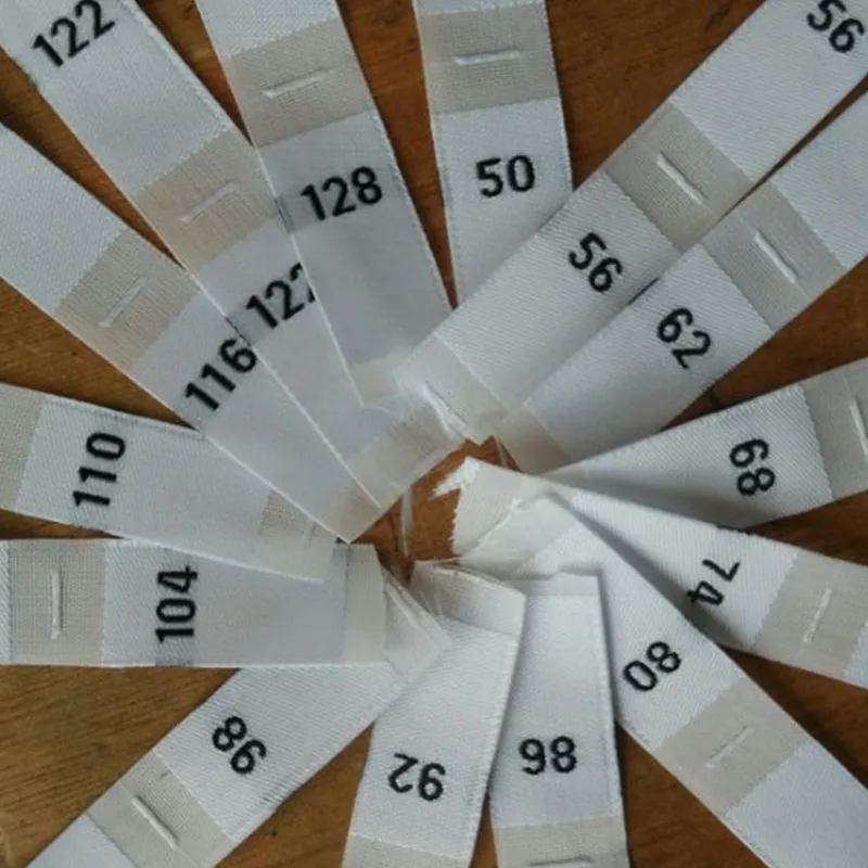 

200pcs White polyester cloth number size label baby clothing woven tags 50 56 62 68 74 80 86 104 110 116 122 128