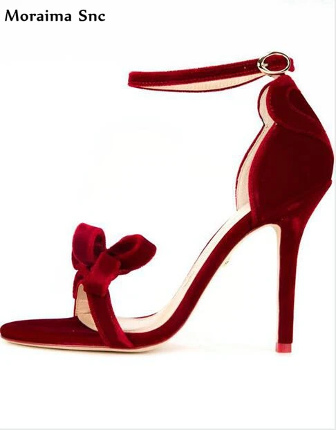 

Moraima Snc hot sales high quality sexy open toe Butterfly-knot Decoration vintage velvet thin high heels wedding shoes