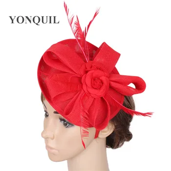 

Charming imitation sinamay millinery fascinator hats feather wedding headwear vintage party headpieces bridal hair accessories