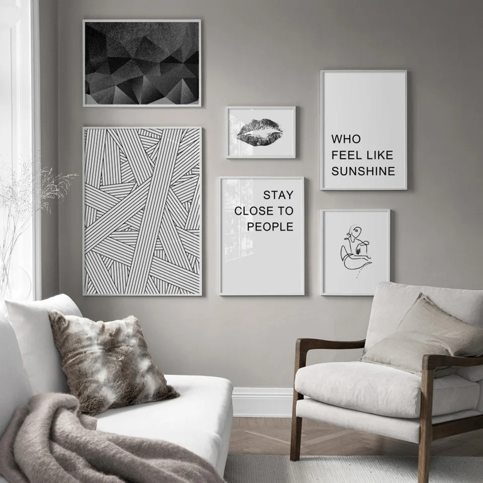 

Canvas Painting Home Decor Black White Sexy Girl Lips Fashion Quote Pictures Modern Printed Poster For Living Room Wall Art