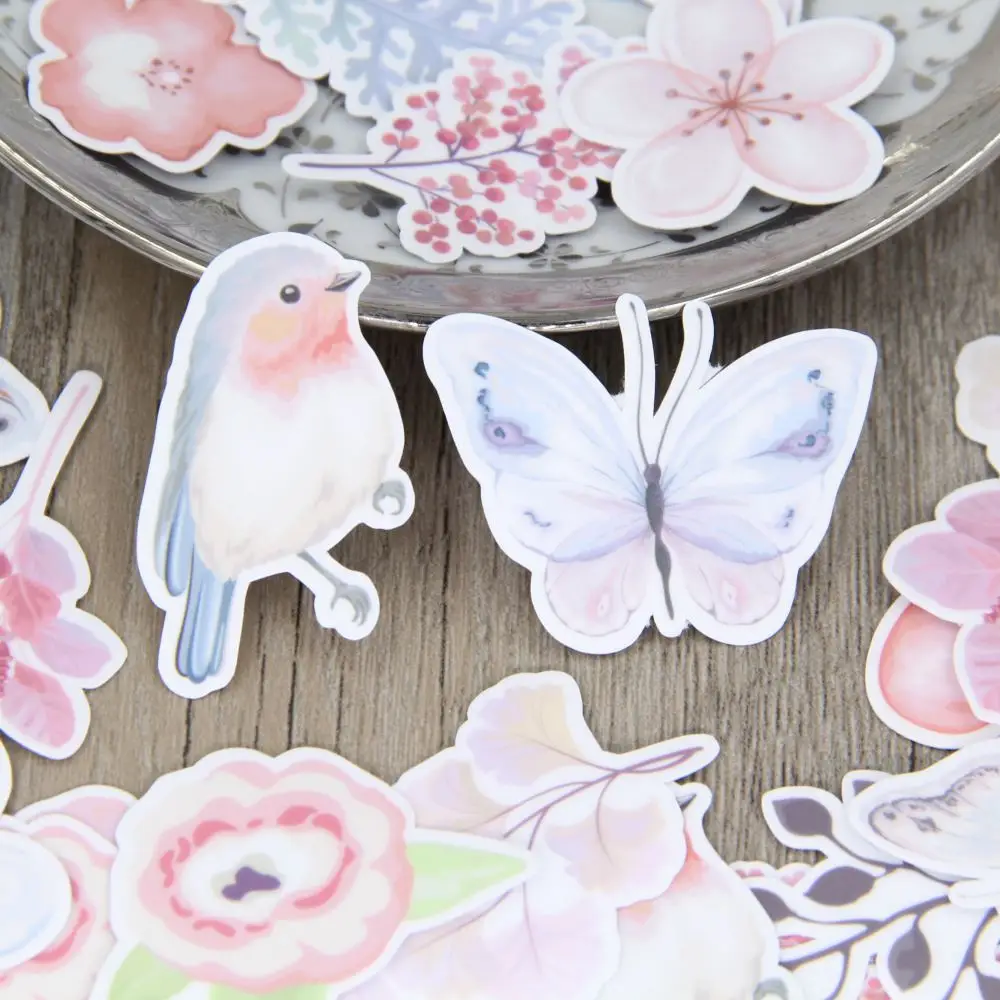34pcs Bird Butterfly Flower Leave Scrapbooking Stickers Lady Girls Diy Craft Decorative Sticker