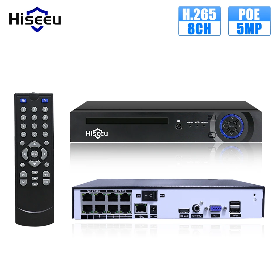 

Hiseeu H.265 H.264 4/8CH POE NVR Security IP Camera video Surveillance CCTV System P2P ONVIF 2MP/5MP Network Video Recorder