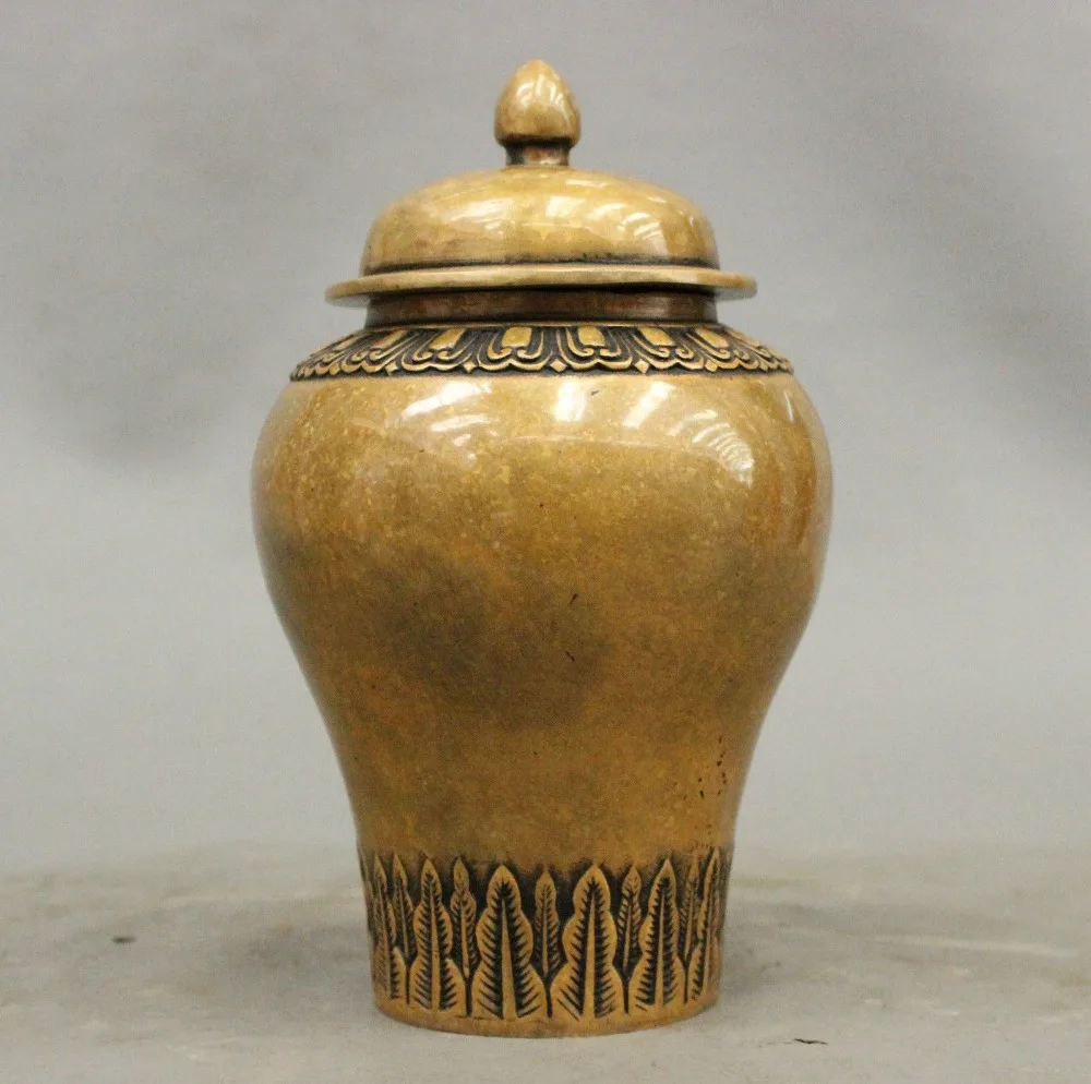 

Chinese Buddhism Relics Pure Brone Feather Pattern General Tank Pot Vase Statue