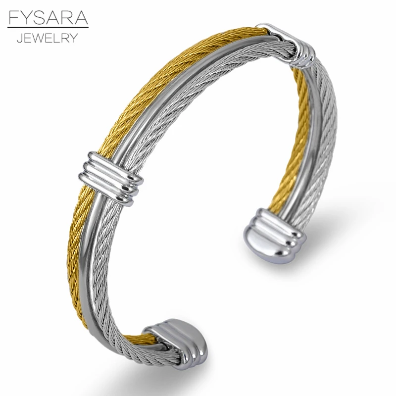 FYSARA известный бренд дизайнер Twist Wire манжеты браслеты стрейч нержавеющая сталь кабель браслеты для женщин мужчин Панк ювелирные изделия
