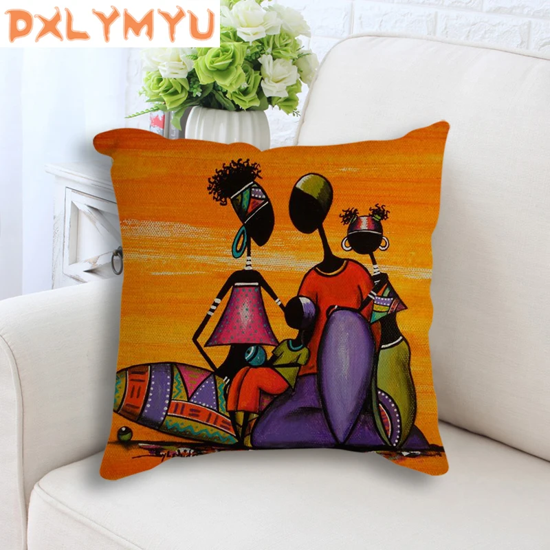 

Decorative Cushion For Sofa Abstract Africa Oil Painting African Life Linen Throw Pillow Case Exotic Decoration Cushion Cover