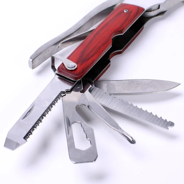 3 Type Multi Camping Axe Hammer Stainless Steel Fixed Blade Knife Wood Handle Survival Hand Tool Wrench Screwdriver Saws Plier