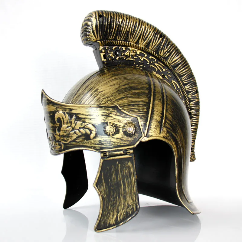 Пластиковый Косплей маскарадный Римский Шлем Спартанский шлем Римский Воин золотой шлем для взрослых - Цвет: Золотой