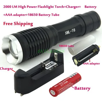 

2000 Lumens Zoomable XM-L T6 LED 18650 Flashlight Torch Light + 18650 Rechargeable battery + Charger Free Shipping