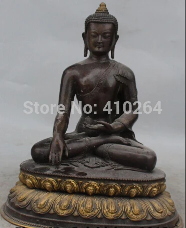 

10" Tibetan Buddhism Bronze Gilt Seat Lotus Shakyamuni Amitabha Buddha Statue