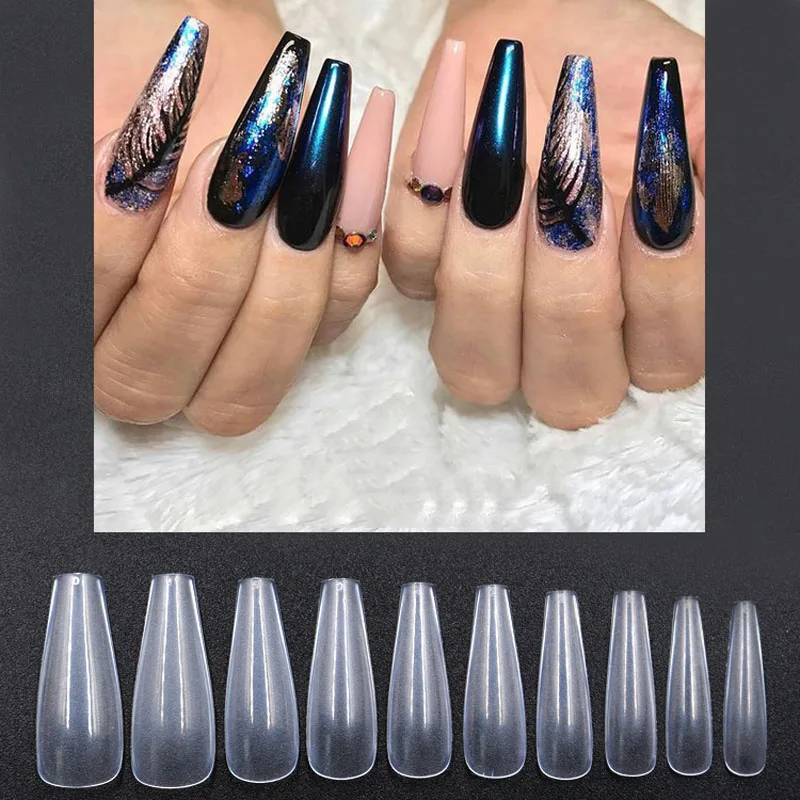 500 шт. длинные балерина Nail Art Советы прозрачный гроб Форма поддельные Ультрафиолетовый гель для ногтей акриловый маникюр салон полное покрытие Ложные Типсы