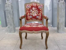 Free shipping Antique Arm Chair Fauteuil Louis XV style Gobelin Tapestry Carved Wood Hobnails with needlepoint covers