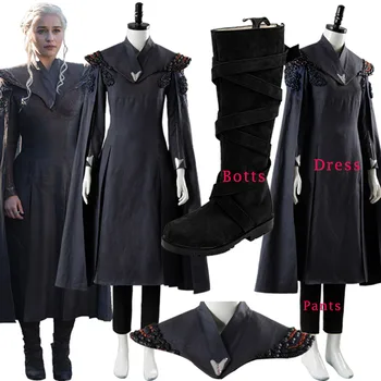 

GOT Game of Thrones Season 7 Cosplay Daenerys Targaryen Costume Gray Dress Gown Cape Cosplay Halloween Carnival Set Costume