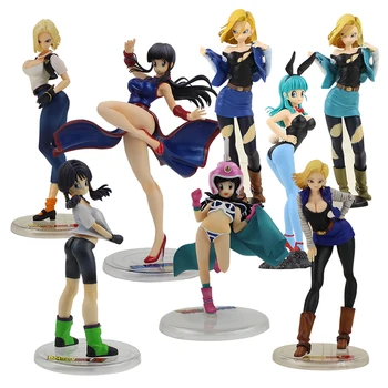 

13-24cm Dragon Ball Z Gals Bulma Color Change Glitter Glamours Android 18 Videl Chi Chi China Dress PVC Figure Model Doll Toy