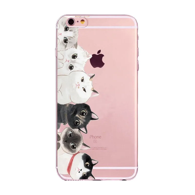 Чехол с милым котом для Apple iPhone 6, 6s, 7 Plus, 6s Plus, 6 Plus, 4, 4S, 5, 5S, SE, прозрачный мягкий силиконовый чехол для мобильного телефона, чехол s