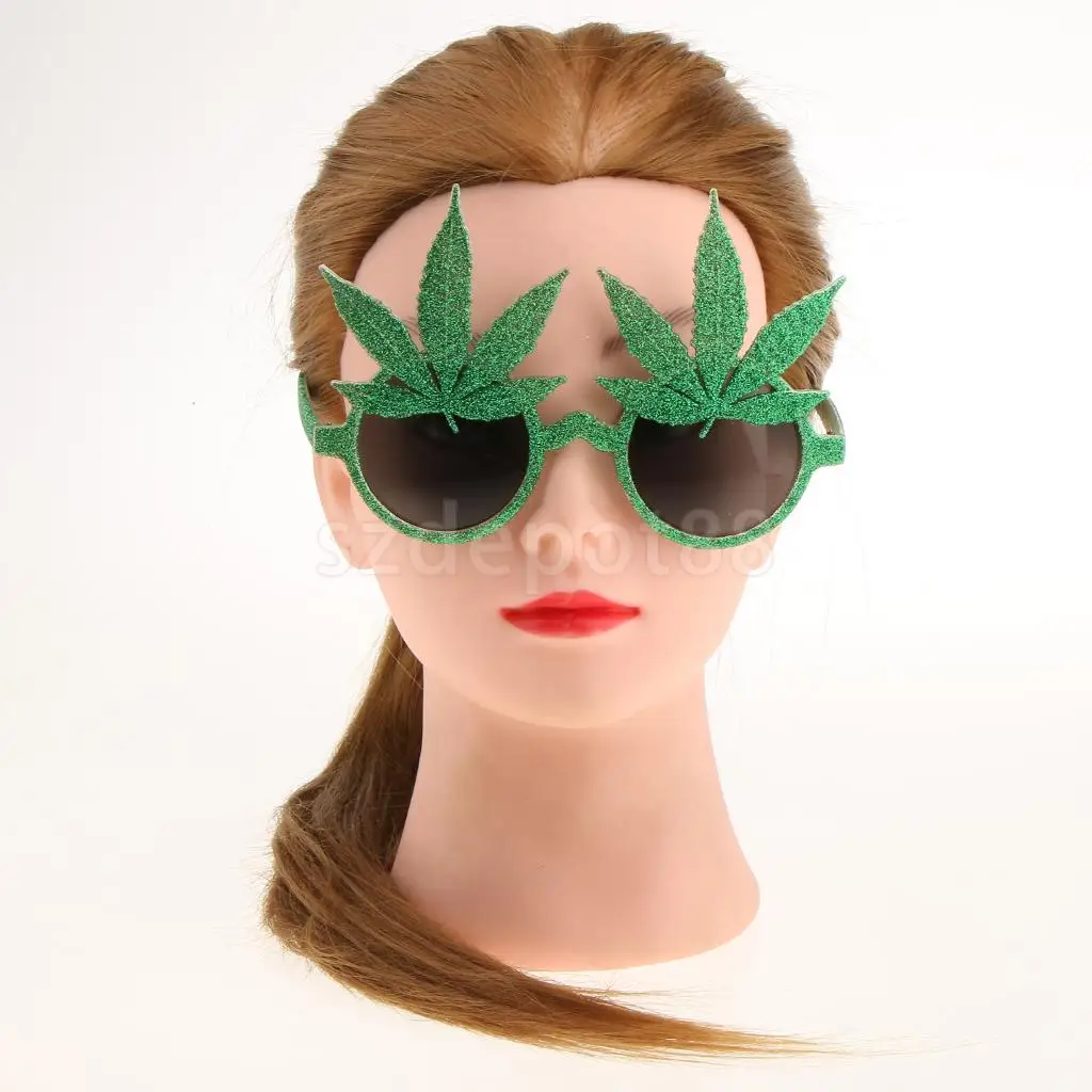 Novelty Glitter Green Maple Leaf Sunglasses Funny Eye Glasses Party Dress Up