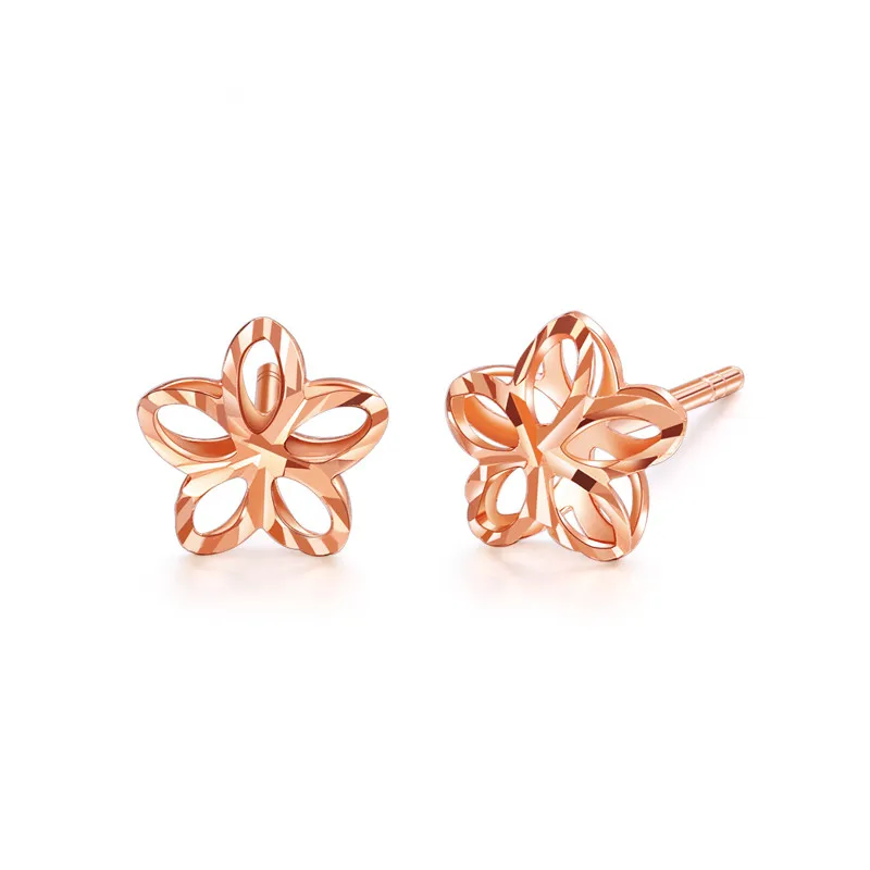 

VOJEFEN Jewelry ,NEW 18K Rose Gold Flower Stud Earrings Real Gold Lotus Blossom Flower Stud Earrings for Mother's Day Jewelry