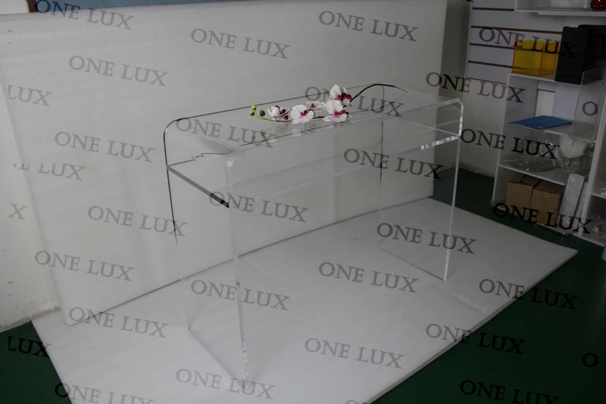 Waterfall Lucite Vanity U Table Acrylic console corner tables Perspex Office Desks ONE LUX