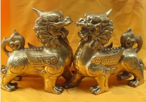 

Metal Crafts Collection A Pair Of Exquisite Workmanship Feng Shui Copper Unicorn old By Ems