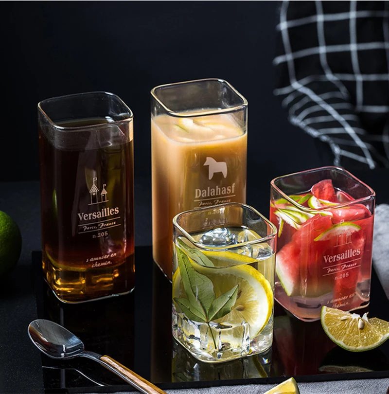 

Square heat-resistant glass mug,breakfast cups milk cup everything for the kitchen Drink Drinking water cup household drink Mugs