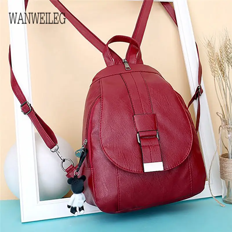

Newest 2019 Backpack Bag Multi-purpose Dual-use Chest Bag Pure color Soft Leather Mother Bag Ladies Magnetic buckle @P
