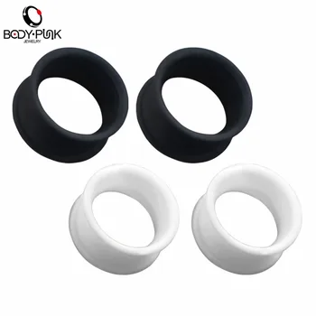 

BODY PUNK 2pairs/set Minimalist Style Black White Color With Silicone Ear Plugs Tunnels Ear Expanders For Women Piercing Jewelry