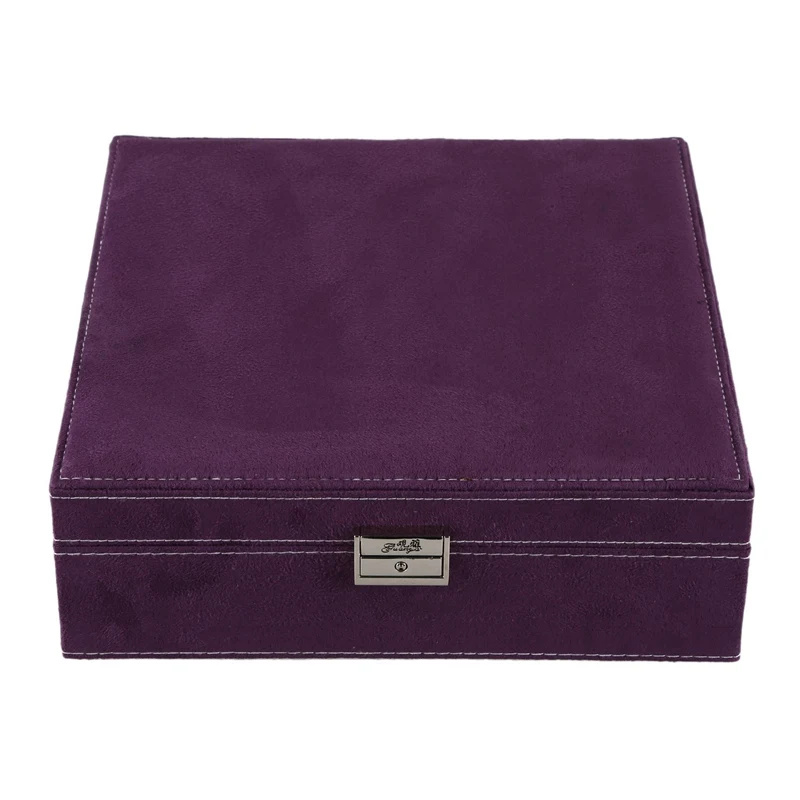 Purple Серьги для девочек браслет шкатулка для декора коробка для хранения ювелирных изделий Деревянный многослойный фланелет шкатулка для ювелирных изделий макияж Органайзер - Цвет: Purple