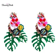 Banny розовый 7 цветов эмали лист кулон, серьги большой ткань цветок себе заклепки серьги бренд длинные Серьги Pendientes