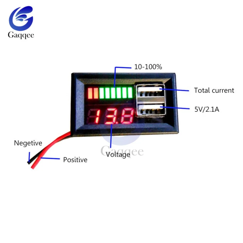 4S DC 12 В литий-железо фосфат свинцово-кислотная мини-напряжение цифровой светодиодный вольтметр двойной USB выход