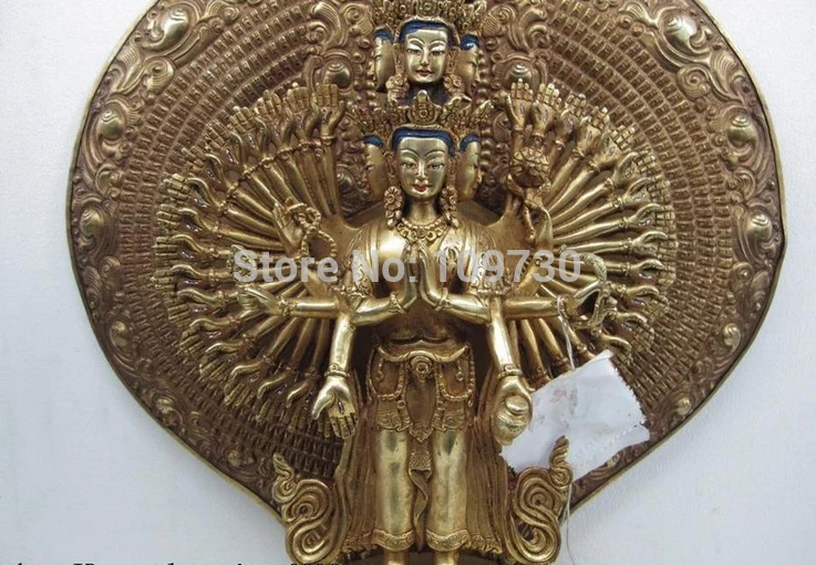 

003029 Tibet Pure Bronze 24K Gold Gild 1000 Hands Arm Avalokitesvara GuanYin Buddha