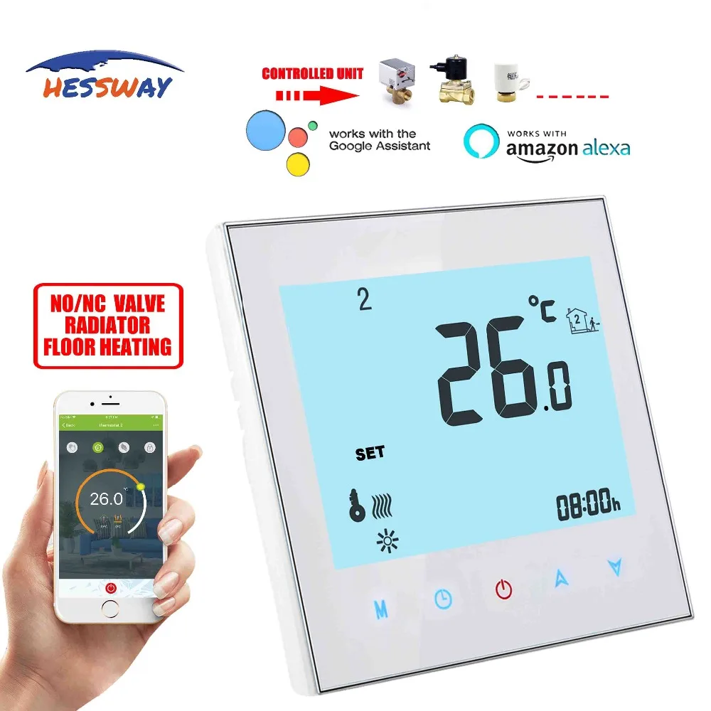 

HESSWAY TUYA Works with Alexa Google home NC NO wifi thermostat for heating and hot water