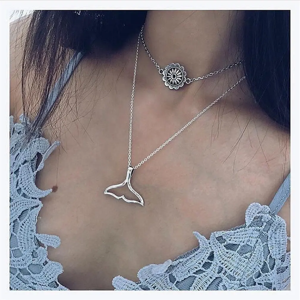 

Simple Women Bohemian Mermaid Fish Two Layer Necklace Pendant Chain Necklace For Girls Best Gift Long Chain Necklace