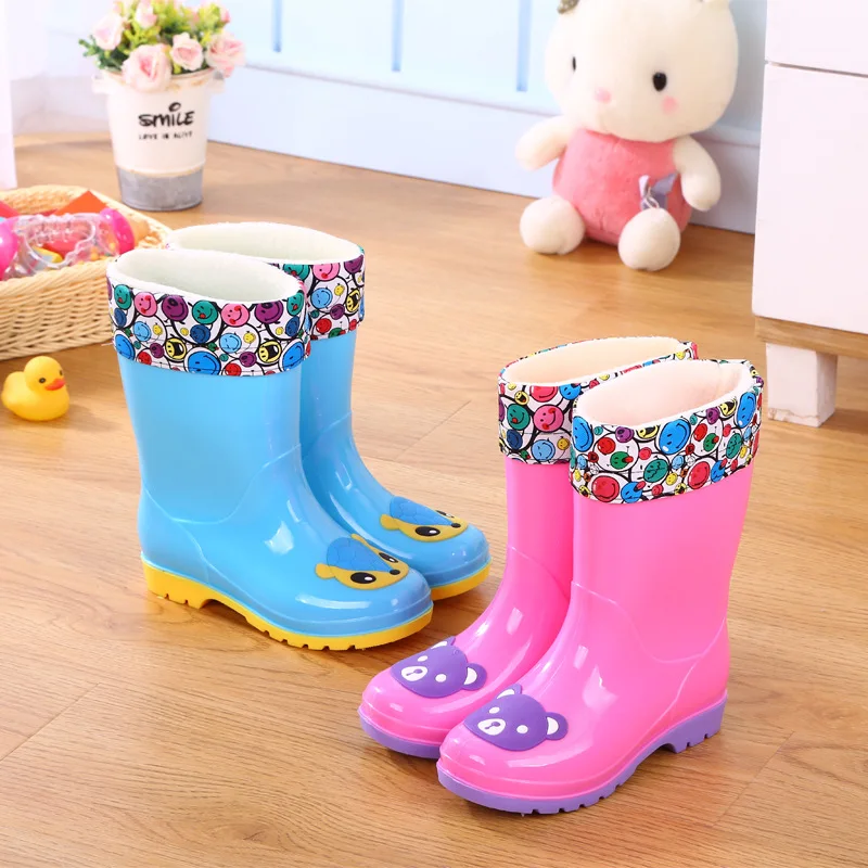 Children's rain shoes 3-12 years old non-slip high tube waterproof shoes plus velvet rain boots in the kids student rubber shoes