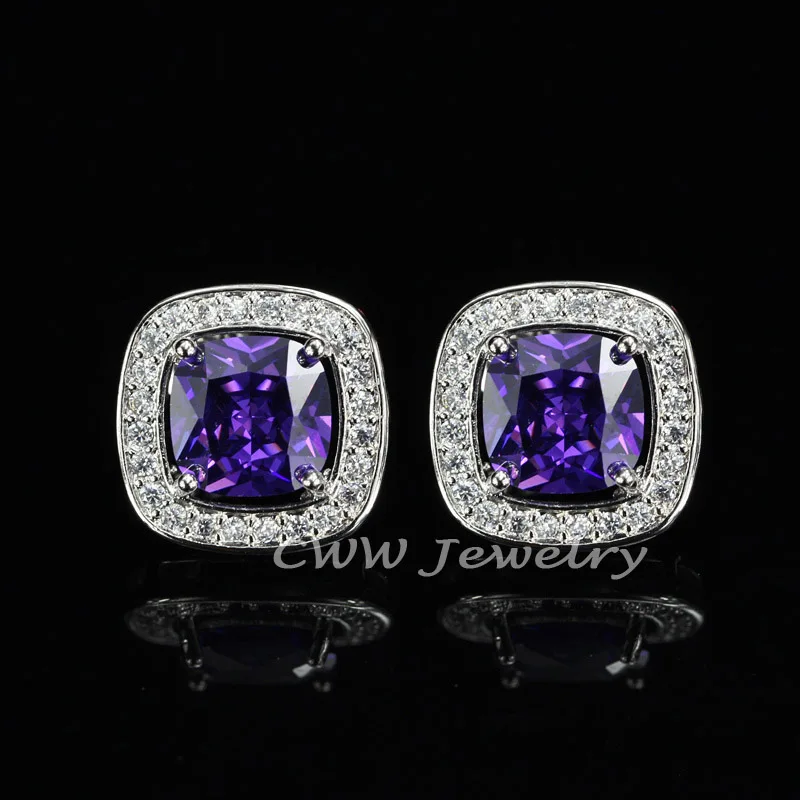 CWWZircons 8 вариантов цветов Высокое качество квадратной формы циркон камень и розовый кристалл стильные серьги-гвоздики для женщин CZ364 - Окраска металла: purple