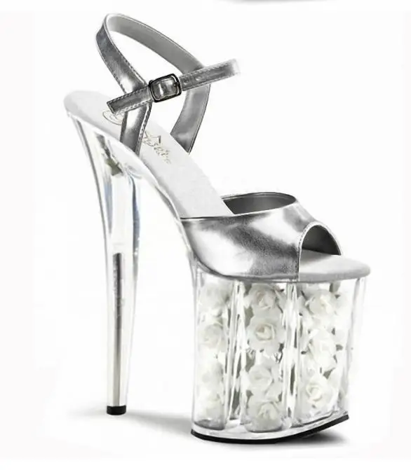 Rouge Sandales Hauts Fleurs blanc Cm Talons Super talons Fins Transparent Cristal 20 Marcher Mariée Femme Étanche Table Mariage Chaussures De Rouge Net 7xBCRwwg