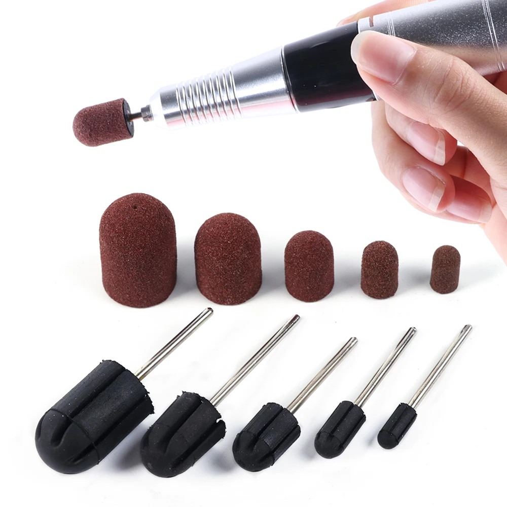 

Mandrel+Sanding Caps Milling Cutter for Manicure 150# Pecidure Nail Drill Sand Cap Accessories Set Router Bit Polish Tool LA725