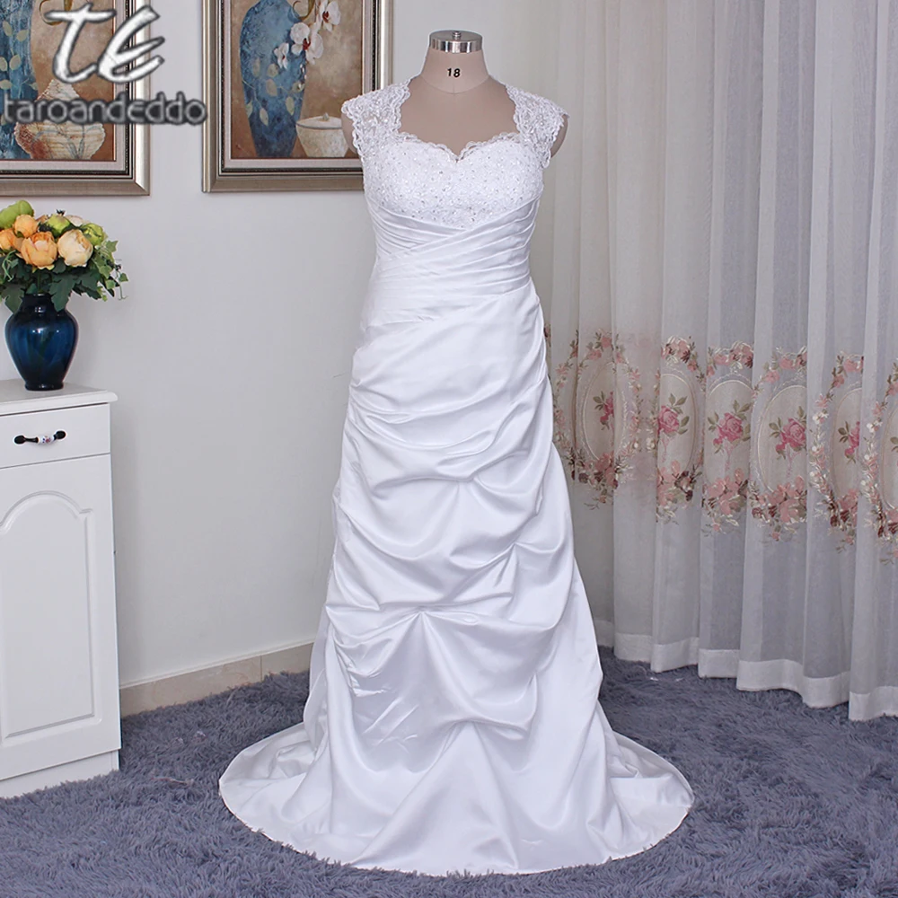 Cap Sleeve Satin A line Plus Size Wedding Dress 9T3090