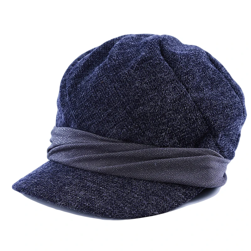 Унисекс осень зима кепка газетчика мужские и женские теплые твидовые восьмиугольная шляпа для мужчин детективные шляпы ретро плоские шапки - Цвет: dark blue