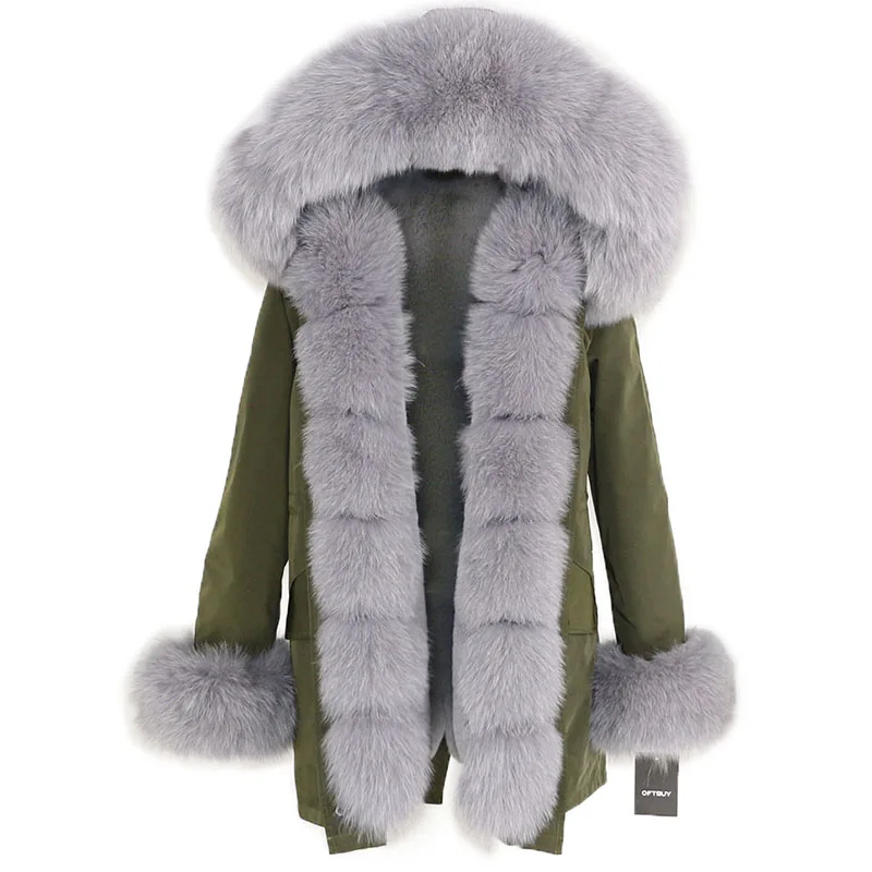 OFTBUY, водонепроницаемая длинная парка, зимняя куртка, для женщин, натуральный мех, пальто, натуральный Лисий мех, воротник, капюшон, толстая, теплая, уличная, съемная, Новинка