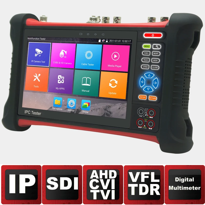 

7inch IP Camera Tester Security CCTV Tester CVBS Monitor Analog Tester with SDI/TVI/AHD/CVI/HDMI/TDR/Optical PowerMeter/VFL/POE