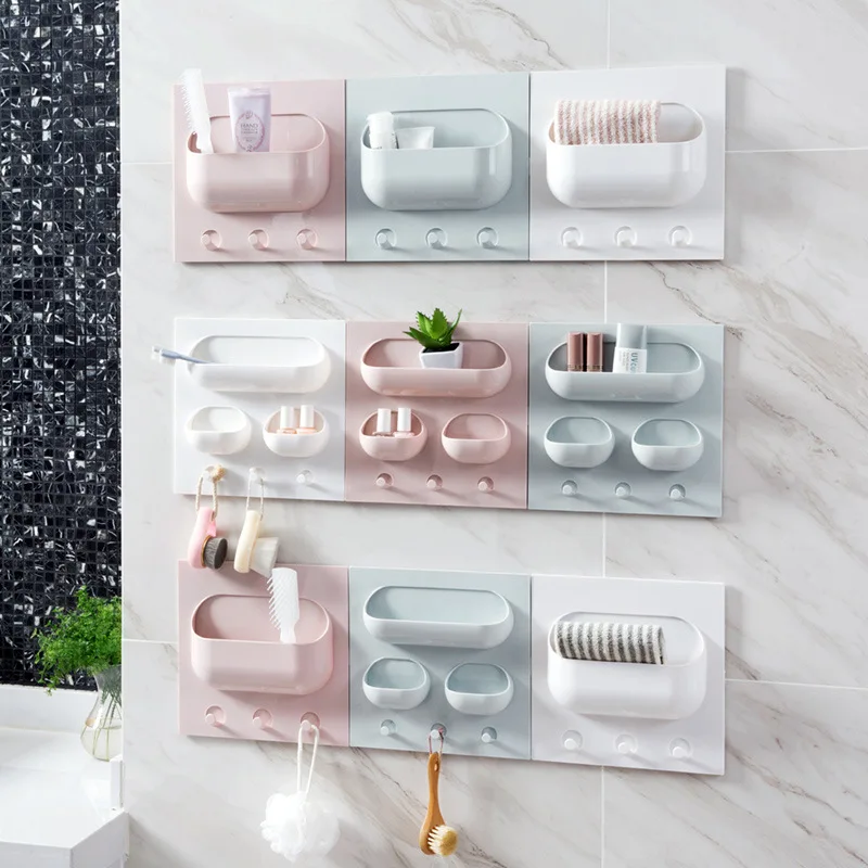 

Creative Multi Plastic Storage Rack Home Storage Wall Suction Cup Cosmetic Toiletries Sundries Storage Holder Bathroom Organizer