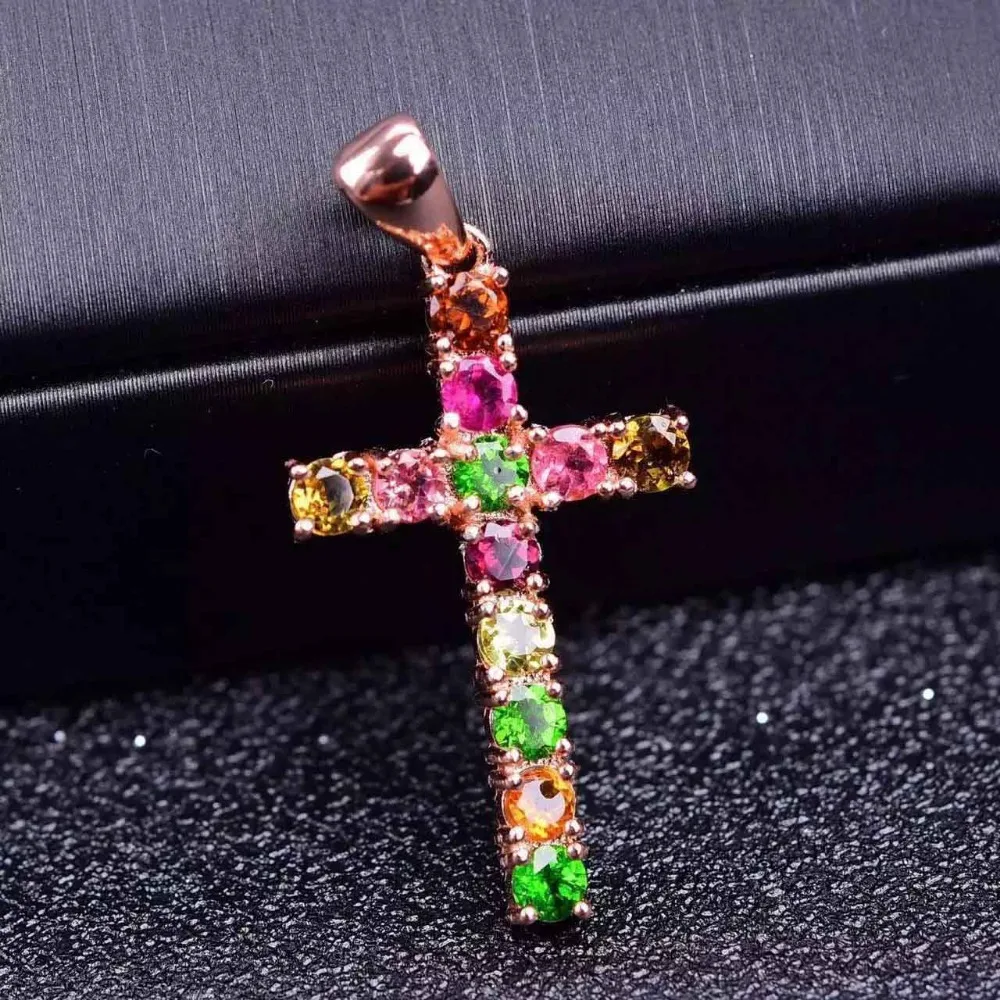 Женская подвеска с крестом из серебра 925 пробы турмалином|gifts for women|gift giftsgift women |