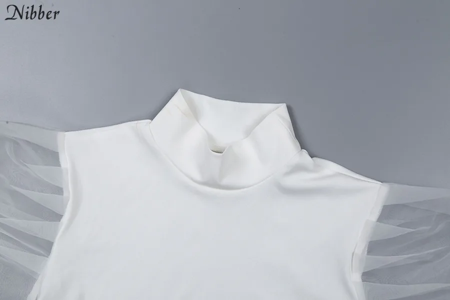 Nibber French romance белый элегантный длинный рукав топы для женщин T-shirts2019summer модные вечерние офисные женские стрейч тонкий Тройник