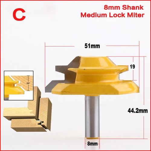 8 мм хвостовик замок Торцовочная фреза анти-Магарыч 45 градусов 1/2 3/4 дюймов шток шиповник для деревообработки сверло столярные инструменты - Длина режущей кромки: C