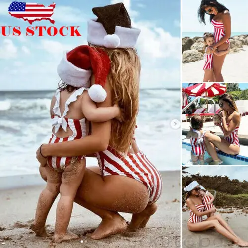

2019 Summer Family Matching Bikinis Women Baby Girls Striped Bikini Set Mother Daughter Bathing