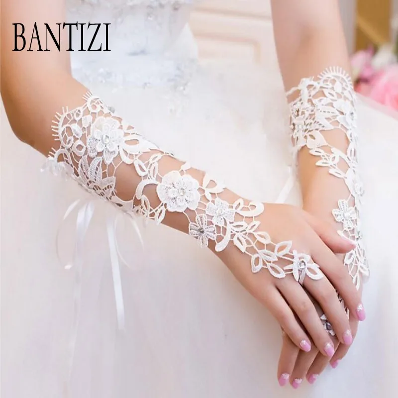 Ivory White Wedding Gloves Fingerless Elbow Length Bridal Gloves Women