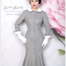 40-зима Женщины Винтаж 50 s закругленный отложной воротник серый длинный Русалка шерстяное пальто элегантные большие размеры Женское пальто манто роковой пальто