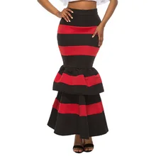 Красная длинная модная Полосатая юбка осень половина тела Высокая талия слово Женская плиссированная юбка элегантная уличная Лоскутная